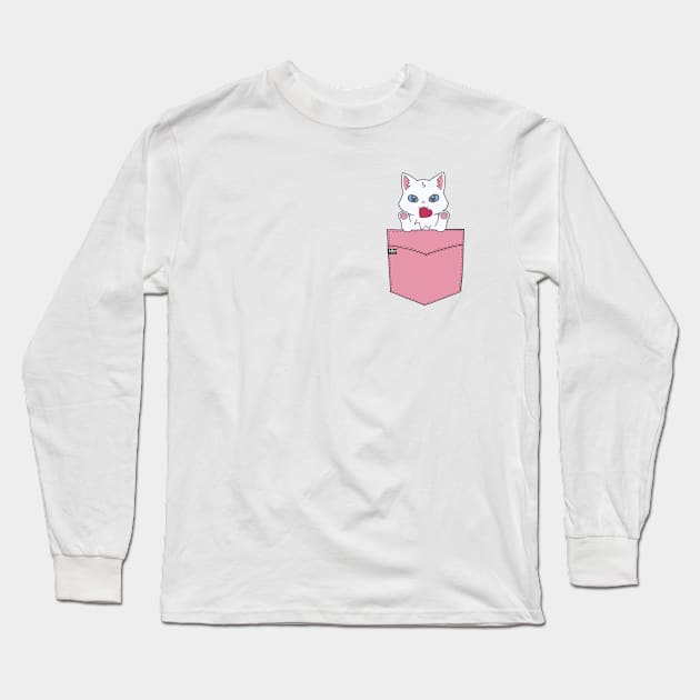 Heart Kitty Cat Pouchie Shirt - In Pocket Long Sleeve T-Shirt by MMTees